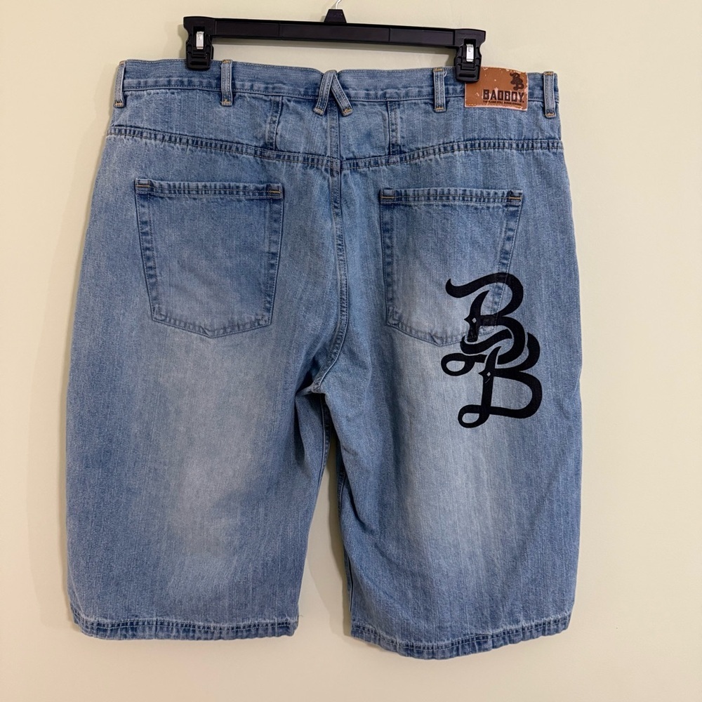 BAD BOY Jean Shorts Mens 42 Blue Baggy Wide Denim Logo Cotton Y2K vintage skate